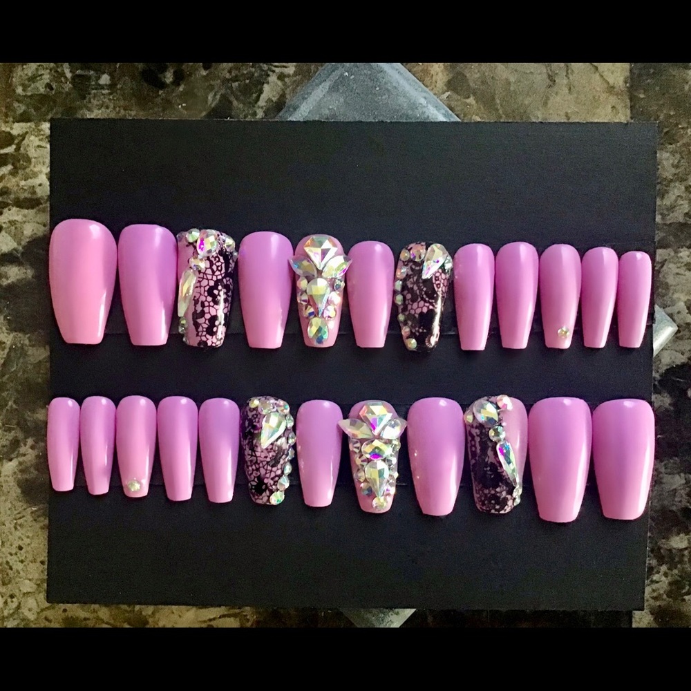 Hot pink with black lace accent coffin gel box